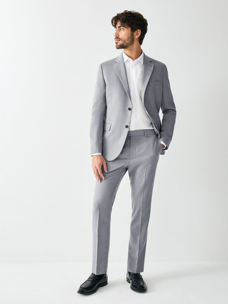 Grey Skinny Fit Textured Suit Trousers - Image 2 of 10