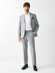 Grey Tailored Fit Textured Suit Trousers - Image 3 of 11