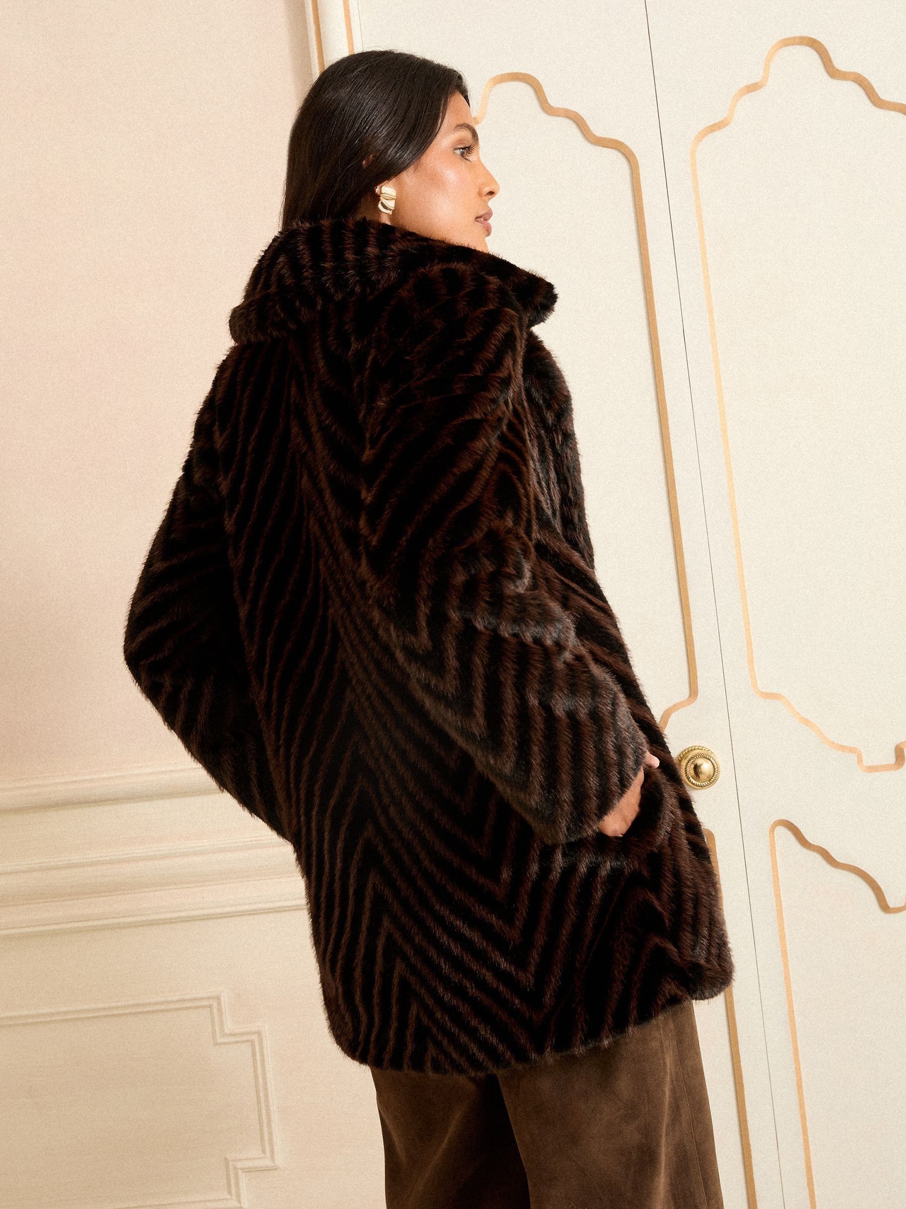 Buy Love & Roses Chocolate Brown Chevron Faux Fur Coat from Next USA