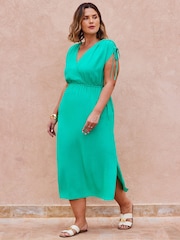 Live Unlimited Blue Print Curve Gathered Midi Dress - Image 1 of 4