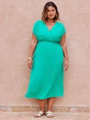 Live Unlimited Blue Print Curve Gathered Midi Dress - Image 2 of 4