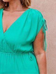 Live Unlimited Blue Print Curve Gathered Midi Dress - Image 3 of 4