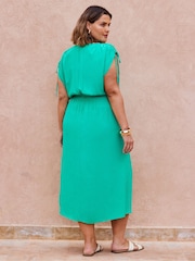 Live Unlimited Blue Print Curve Gathered Midi Dress - Image 4 of 4