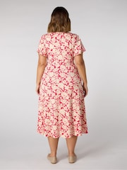 Live Unlimited Pink Petite Curve Raspberry Floral Print Flutter Sleeve Wrap Dress - Image 2 of 3