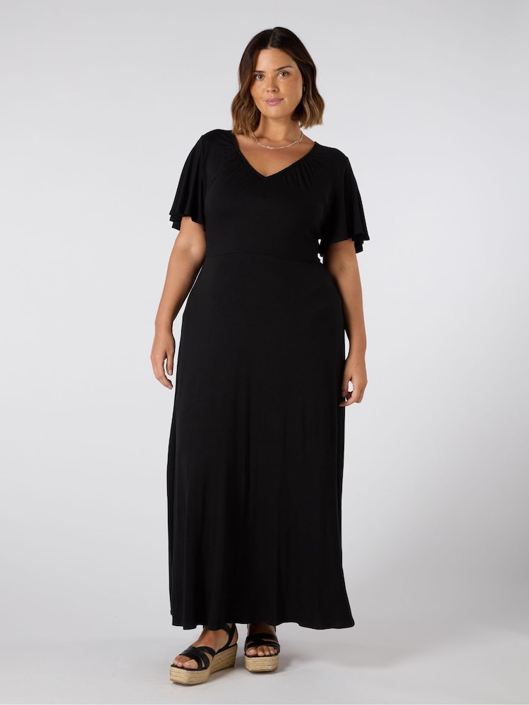 Live Unlimited Black Petite V-Neck Jersey Maxi Dress - Image 1 of 3