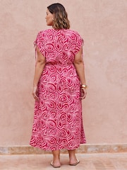 Live Unlimited Pink Curve Abstract Print Gathered Midi Dress - Image 4 of 4