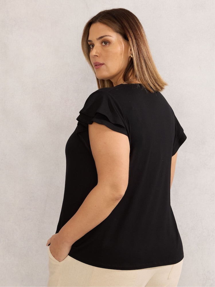 Live Unlimited Black Jersey Flutter Sleeve Top - Image 1 of 3 Live Unlimited Black Jersey Flutter Sleeve Top - Image 1 of 3