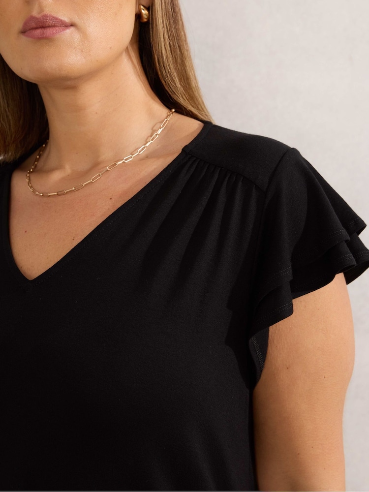 Live Unlimited Black Jersey Flutter Sleeve Top - Image 3 of 3