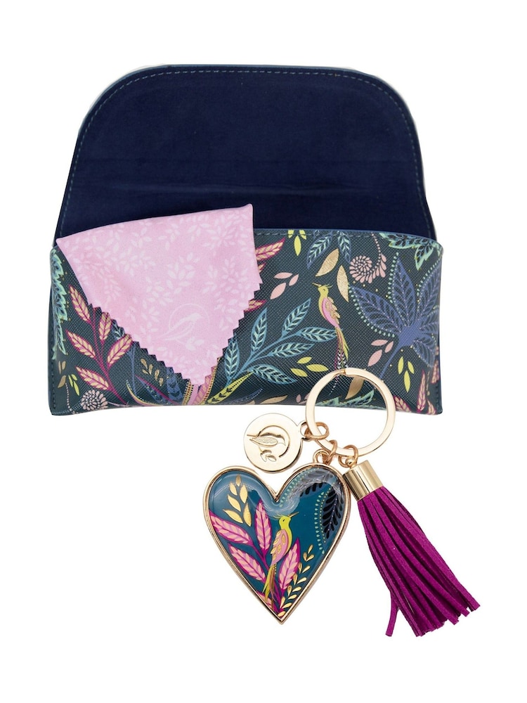 Sara Miller Savannah Navy Glasses Case Heart Shaped Metal Keyring - Image 1 of 6
