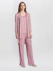 Gina Bacconi Pink Natasha Three Piece Metallic Crinkle Suit Trousers - Image 1 of 7