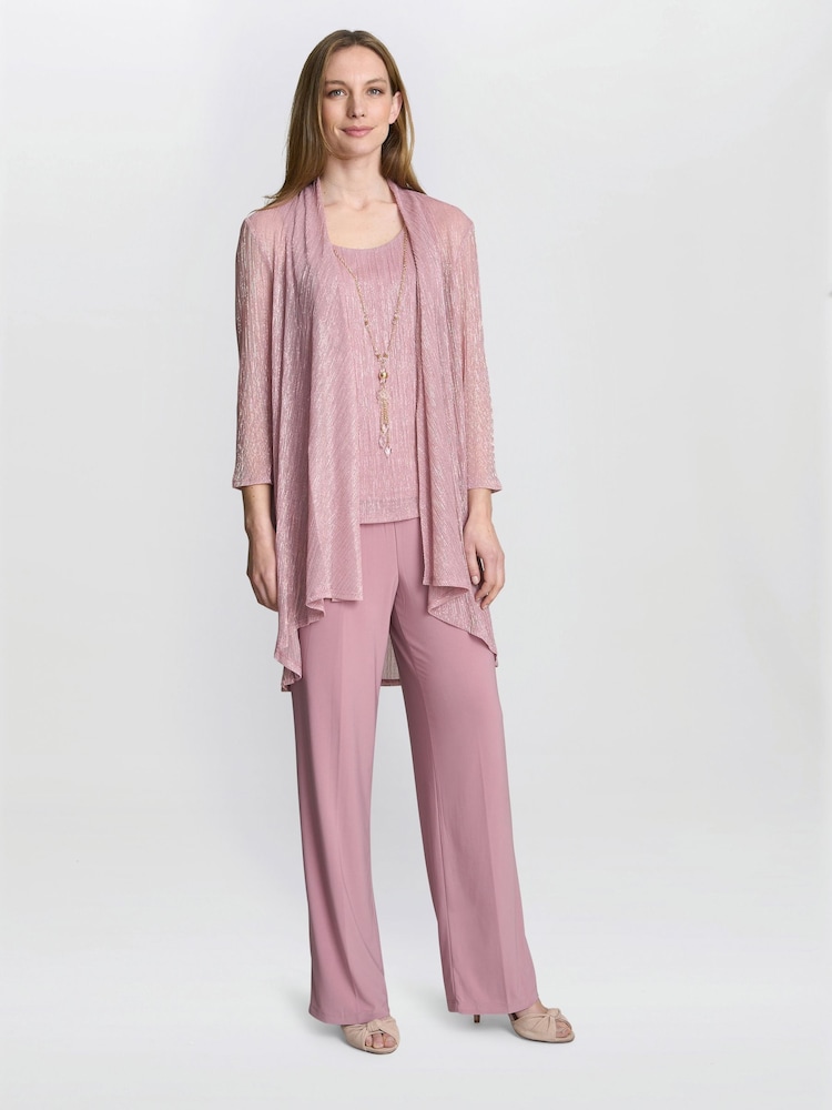 Gina Bacconi Pink Natasha Three Piece Metallic Crinkle Suit Trousers - Image 1 of 7