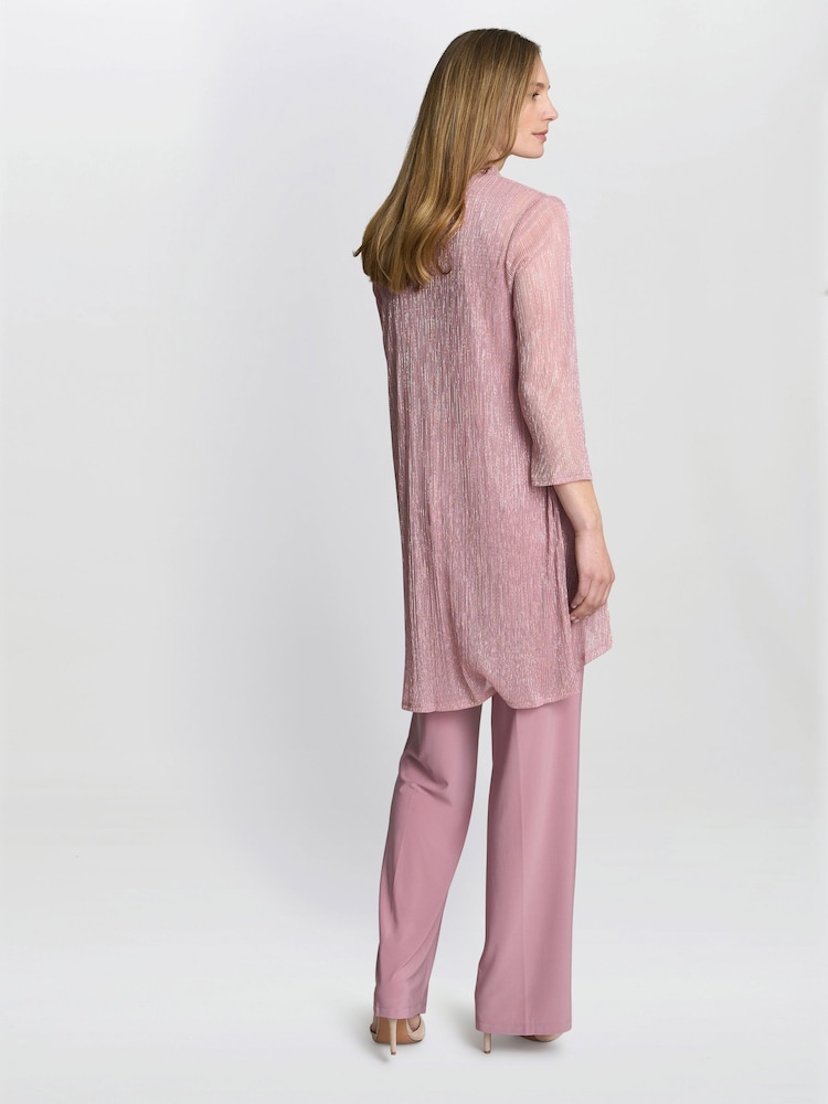 Gina Bacconi Pink Natasha Three Piece Metallic Crinkle Suit Trousers - Image 2 of 7