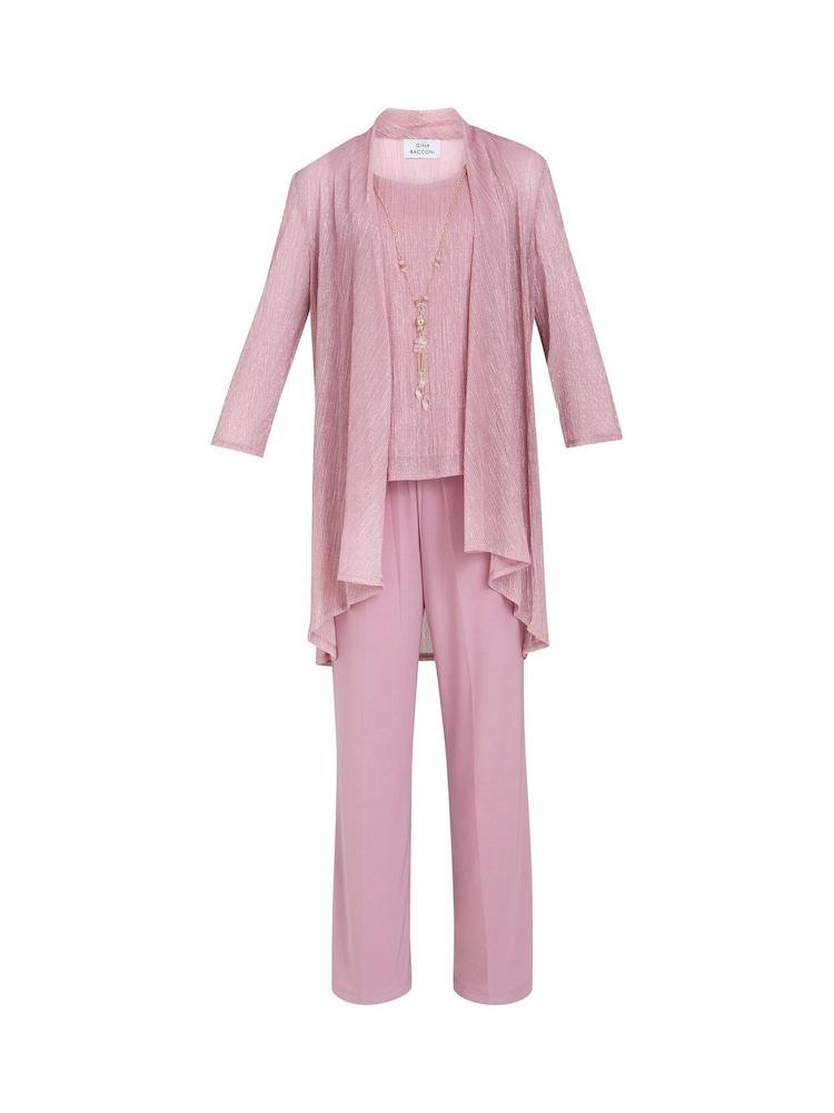 Gina Bacconi Pink Natasha Three Piece Metallic Crinkle Suit Trousers - Image 7 of 7