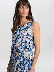 Gina Bacconi Blue Floral Print Plisse Tier Dress - Image 4 of 7