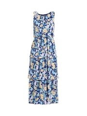 Gina Bacconi Blue Floral Print Plisse Tier Dress - Image 7 of 7