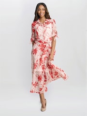 Gina Bacconi Red Adrienne Shirt Dress - Image 3 of 6
