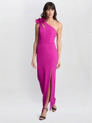 Gina Bacconi Pink Portia One Shoulder Flower Maxi Dress - Image 1 of 5