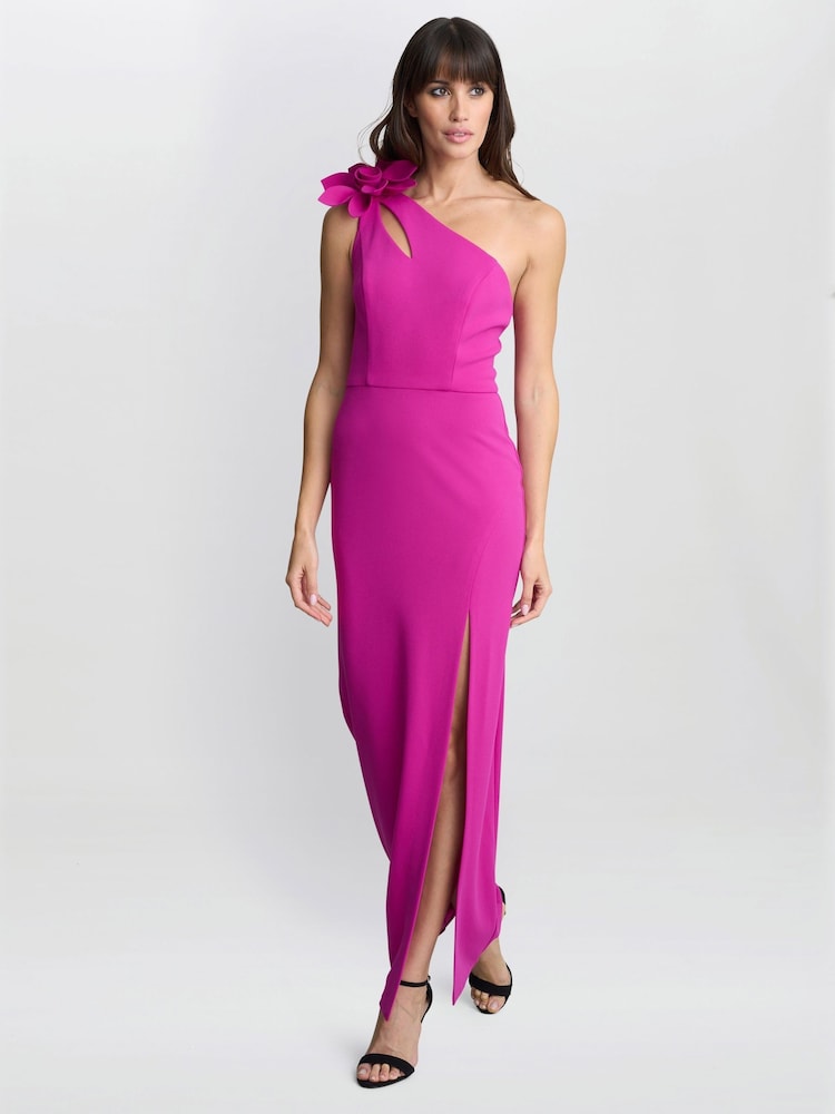 Gina Bacconi Pink Portia One Shoulder Flower Maxi Dress - Image 1 of 5