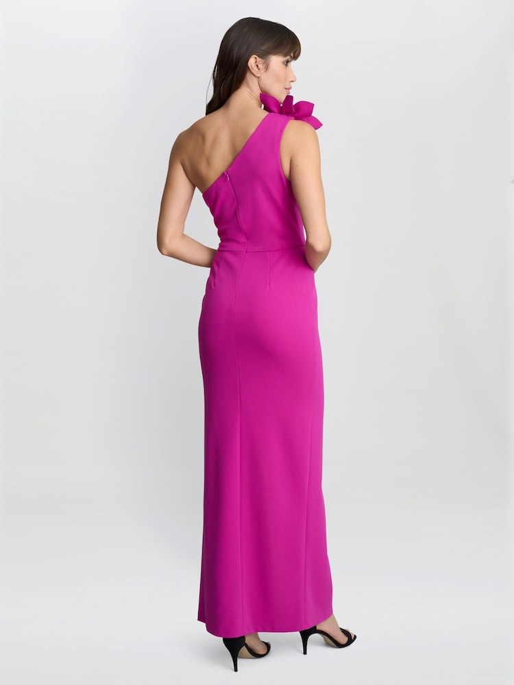 Gina Bacconi Pink Portia One Shoulder Flower Maxi Dress - Image 2 of 5