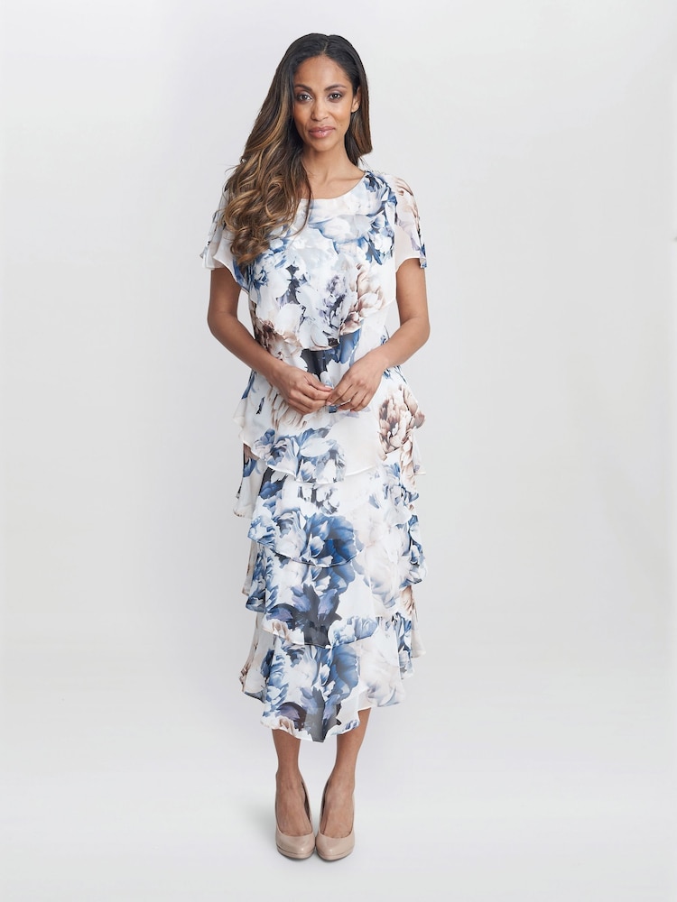 Gina Bacconi Jocelyn Tier White Dress - Image 1 of 5