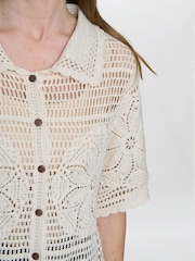 Gina Bacconi Birdie Crochet 100% Cotton Cream Shirt - Image 4 of 5