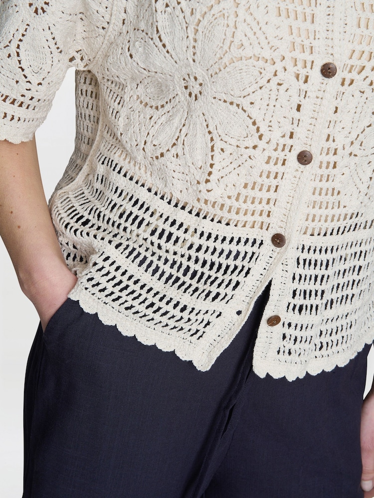Gina Bacconi Birdie Crochet 100% Cotton Cream Shirt - Image 5 of 5