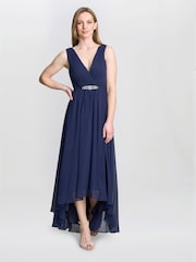 Gina Bacconi Blue Pandora Wrap Effect Hi-Lo Dress - Image 1 of 7