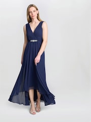 Gina Bacconi Blue Pandora Wrap Effect Hi-Lo Dress - Image 3 of 7