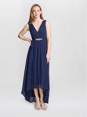 Gina Bacconi Blue Pandora Wrap Effect Hi-Lo Dress - Image 5 of 7