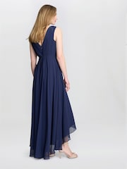 Gina Bacconi Blue Pandora Wrap Effect Hi-Lo Dress - Image 6 of 7