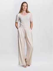 Gina Bacconi Cream Sabine Satin Jacquard Pull-On Trousers - Image 1 of 5