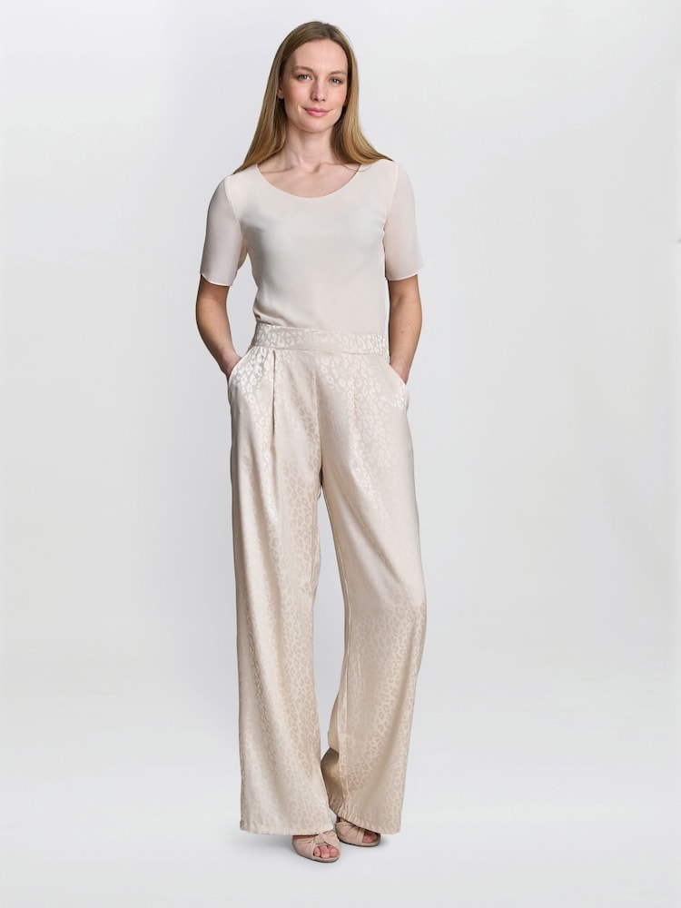 Gina Bacconi Cream Sabine Satin Jacquard Pull-On Trousers - Image 1 of 5