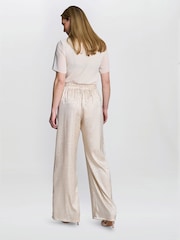 Gina Bacconi Cream Sabine Satin Jacquard Pull-On Trousers - Image 2 of 5