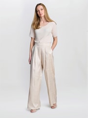 Gina Bacconi Cream Sabine Satin Jacquard Pull-On Trousers - Image 3 of 5