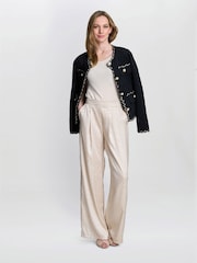 Gina Bacconi Cream Sabine Satin Jacquard Pull-On Trousers - Image 5 of 5
