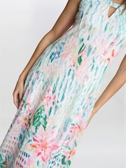 Gina Bacconi Brooklyn Watercolour Floral Print White Dress - Image 4 of 7
