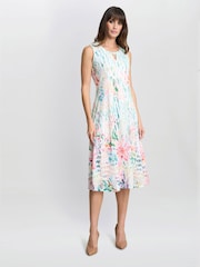Gina Bacconi Brooklyn Watercolour Floral Print White Dress - Image 6 of 7