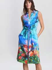 Gina Bacconi Blue Everly Poppy Print Shirt Dress - Image 1 of 5