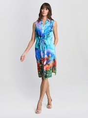 Gina Bacconi Blue Everly Poppy Print Shirt Dress - Image 4 of 5