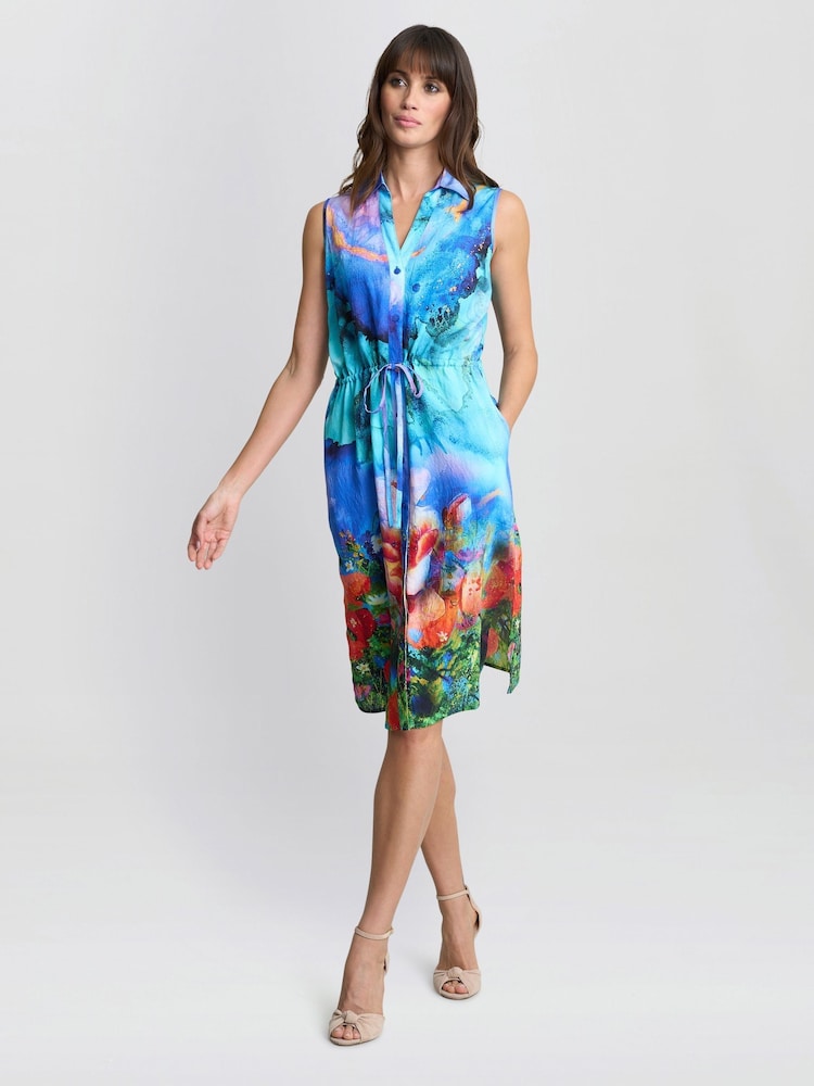 Gina Bacconi Blue Everly Poppy Print Shirt Dress - Image 4 of 5