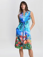 Gina Bacconi Blue Everly Poppy Print Shirt Dress - Image 5 of 5