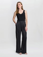 Gina Bacconi Sabine Satin Jacquard Pull On Black Trousers - Image 1 of 5