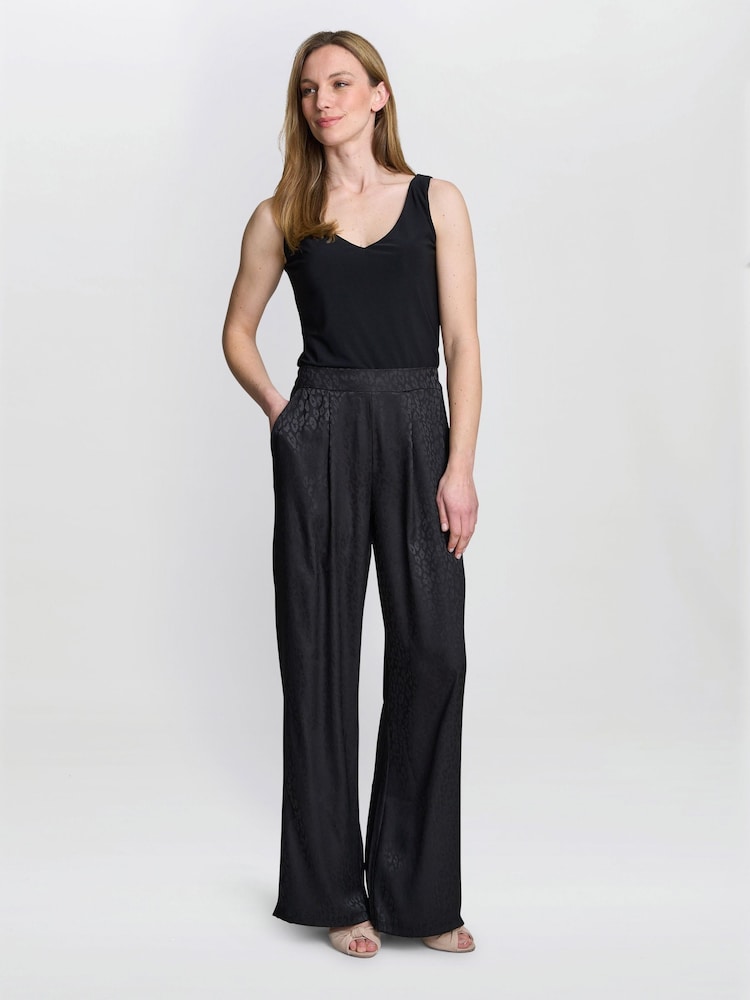 Gina Bacconi Sabine Satin Jacquard Pull On Black Trousers - Image 1 of 5