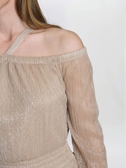 Gina Bacconi Gold Sylvia Metallic Off The Shoulder Dress - Image 4 of 5