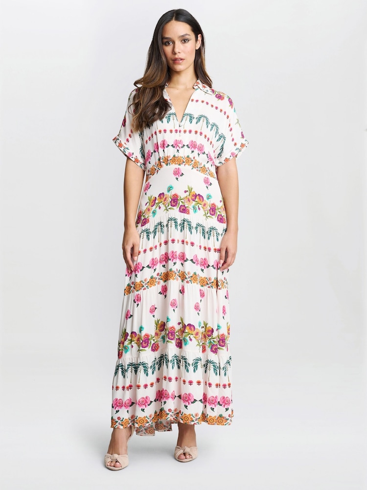 Gina Bacconi Sasha Floral Print White Shirt Dress - Image 1 of 5