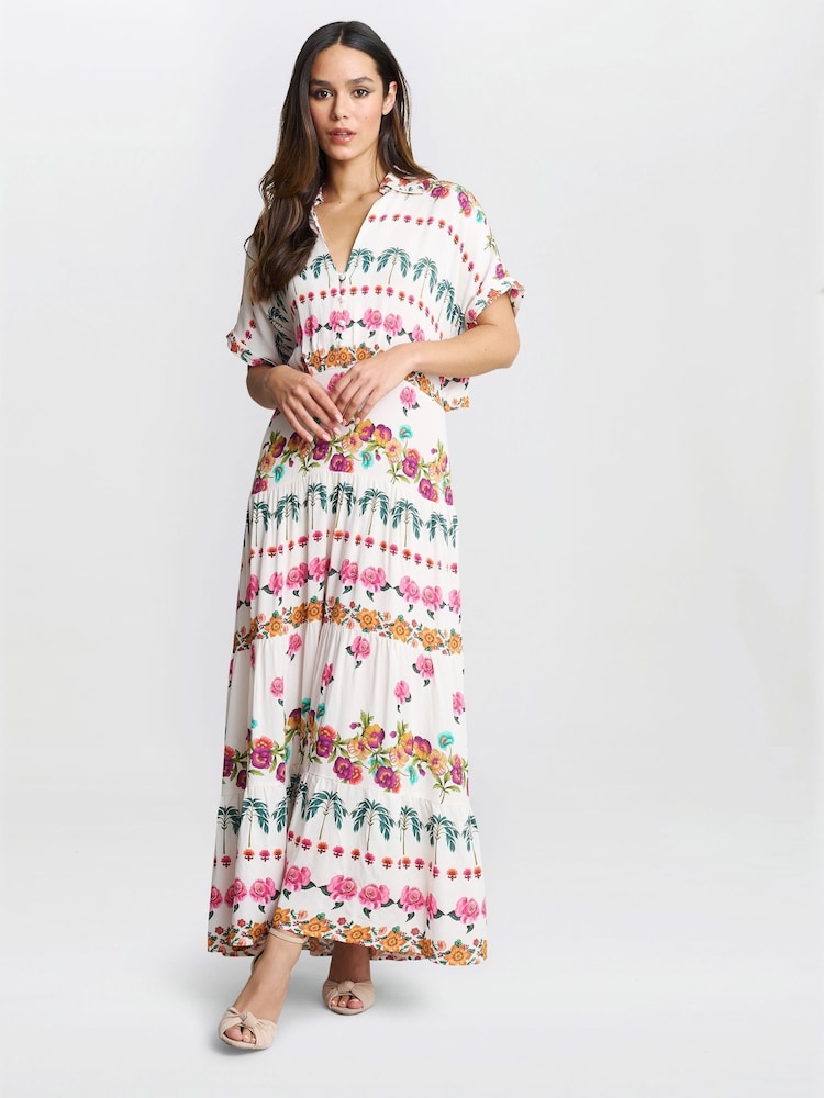 Gina Bacconi Sasha Floral Print White Shirt Dress - Image 2 of 5