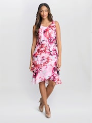 Gina Bacconi Pink Mila Floral Print Tier Dress - Image 1 of 6