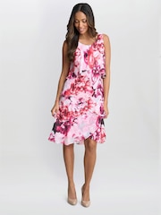 Gina Bacconi Pink Mila Floral Print Tier Dress - Image 3 of 6
