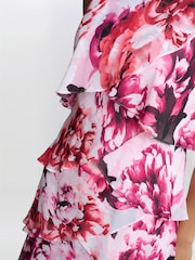 Gina Bacconi Pink Mila Floral Print Tier Dress - Image 4 of 6