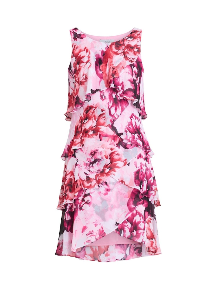 Gina Bacconi Pink Mila Floral Print Tier Dress - Image 6 of 6